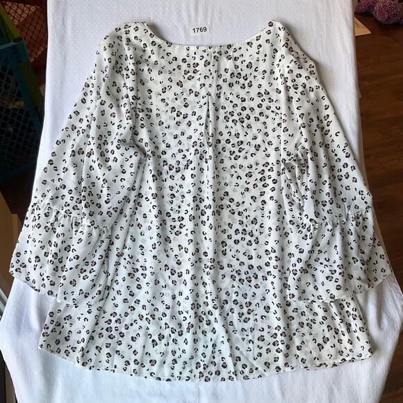 Elle Women’s 3/4 Sleeve Leopard Print Semi Sheer Blouse size XL, Off White - Picture 9 of 9